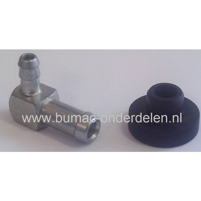 Fitting met Afdichtingsrubber voor Benzineslang van 6,35 mm, Stiga Villa - Stiga Ready - Bolens - MTD - Castelgarden - Mountfield - Husqvarna - Wolf, Zitmaaier - Frontmaaier