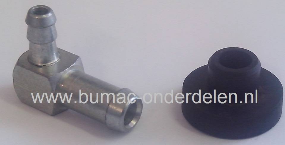 Fitting met Afdichtingsrubber voor Benzineslang van 6,35 mm, Stiga Villa - Stiga Ready - Bolens - MTD - Castelgarden - Mountfield - Husqvarna - Wolf, Zitmaaier - Frontmaaier