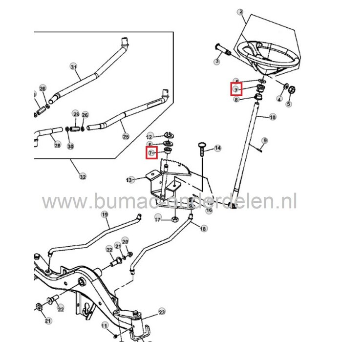 Stuurlager voor John Deere - Sabre - Sabo Zitmaaier, Tuintrekker Lager voor Stuuras - Tandheugel, Stuursegment John Deere LT133, LT150, LT155, LT160, LT166, LT170, LT180, LT190, LTR155, LTR166, LTR180, LX172, LX173, LX175, LX178, LX186, LX188, GX70, GX75,