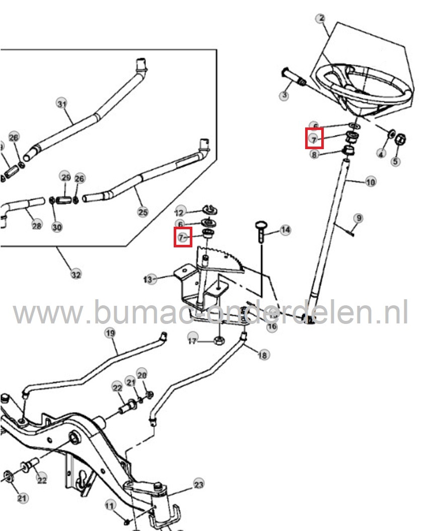 Stuurlager voor John Deere - Sabre - Sabo Zitmaaier, Tuintrekker Lager voor Stuuras - Tandheugel, Stuursegment John Deere LT133, LT150, LT155, LT160, LT166, LT170, LT180, LT190, LTR155, LTR166, LTR180, LX172, LX173, LX175, LX178, LX186, LX188, GX70, GX75,