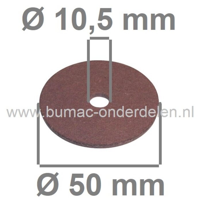 Fiberring 10,5x50x1,6 mm voor oa Bevestigen van Maaimessen bij Grasmaaiers, Gazonmaaiers, Loopmaaiers, Zitmaaiers, Frictieschijf, Opvulschijf, Klemplaat, Fiberschijf, Sluitring, Opvulplaat voor Monteren Grasmaaiermes
