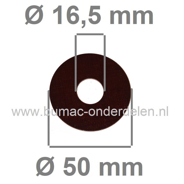 Fiberring 16,5x50x1,5 mm voor oa Bevestigen van Maaimessen bij Grasmaaiers, Gazonmaaiers, Loopmaaiers, Zitmaaiers, Frictieschijf, Opvulschijf, Klemplaat, Fiberschijf, Sluitring, Opvulplaat voor Monteren Grasmaaiermes