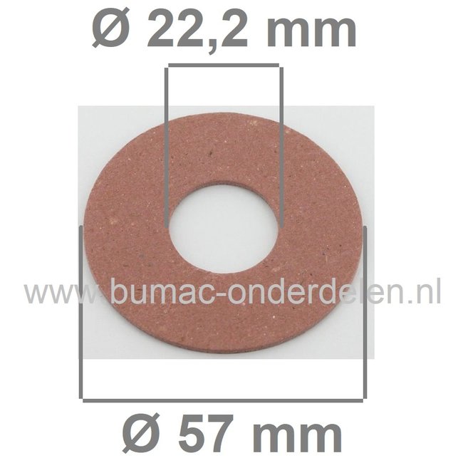 Fiberring 22,2x57x1,6 mm voor oa Bevestigen van Maaimessen bij Grasmaaiers, Gazonmaaiers, Loopmaaiers, Zitmaaiers, Frictieschijf, Opvulschijf, Klemplaat, Fiberschijf, Sluitring, Opvulplaat voor Monteren Grasmaaiermes