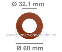 Fiberring 32,1x60x2 mm voor oa Bevestigen van Maaimessen bij Grasmaaiers, Gazonmaaiers, Loopmaaiers, Zitmaaiers, Frictieschijf, Opvulschijf, Klemplaat, Fiberschijf, Sluitring, Opvulplaat voor Monteren Grasmaaiermes, Solo 546, 582, 583, 585, 589
