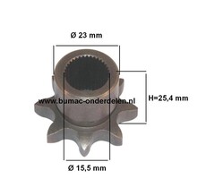 Tandwiel 8 Tands Spline Peerless Aandrijfbak Castelgarden - Stiga - Mountfield - Alpina - Honda - Sabo - Viking - Sabre - Solo - Motec, Modellen na 1999, Zitmaaier - Frontmaaier - Tuintrekker, Tandwiel op Peerless Versnellingsbak