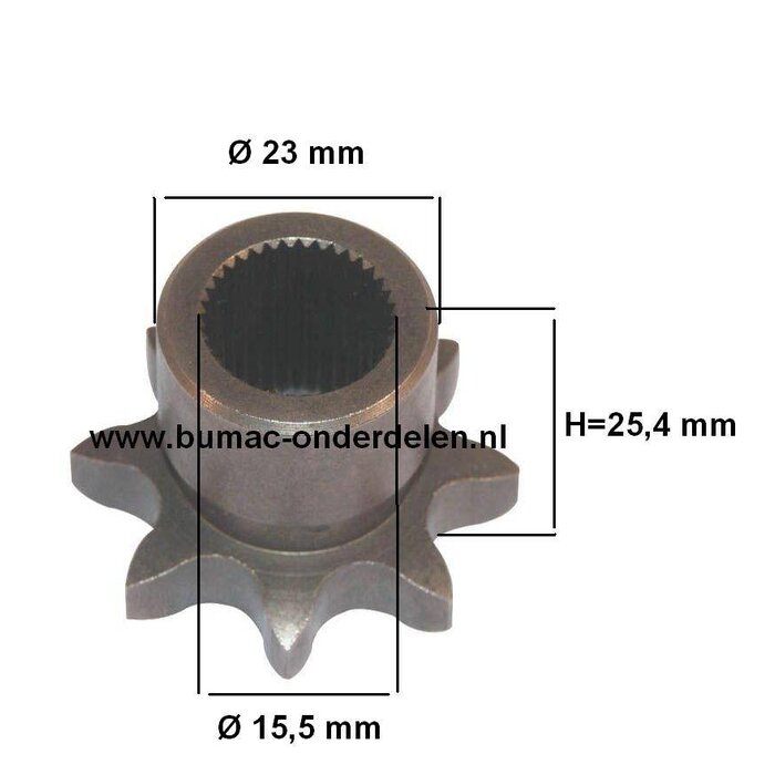 Tandwiel 8 Tands Spline Peerless Aandrijfbak Castelgarden - Stiga - Mountfield - Alpina - Honda - Sabo - Viking - Sabre - Solo - Motec, Modellen na 1999, Zitmaaier - Frontmaaier - Tuintrekker, Tandwiel op Peerless Versnellingsbak