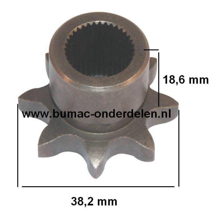 Tandwiel 8 Tands Spline Peerless Aandrijfbak Castelgarden - Stiga - Mountfield - Alpina - Honda - Sabo - Viking - Sabre - Solo - Motec, Modellen na 1999, Zitmaaier - Frontmaaier - Tuintrekker, Tandwiel op Peerless Versnellingsbak
