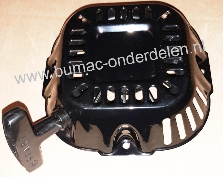 Handstarter met Stalen Behuizing voor Loncin G200FD motor, Startmechanisme met 2 ronde Stalen Startpallen, Startmechanisme voor Grasmaaier, Trilplaat, Generator, Kooimaaier, Houtversnipperaar, Waterpomp, Bladblazer, Veegmachine, G 200 FD, onderdeel