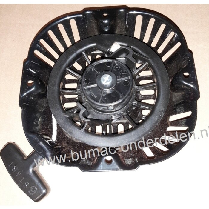 Handstarter met Stalen Behuizing voor Loncin G200FD motor, Startmechanisme met 2 ronde Stalen Startpallen, Startmechanisme voor Grasmaaier, Trilplaat, Generator, Kooimaaier, Houtversnipperaar, Waterpomp, Bladblazer, Veegmachine, G 200 FD, onderdeel