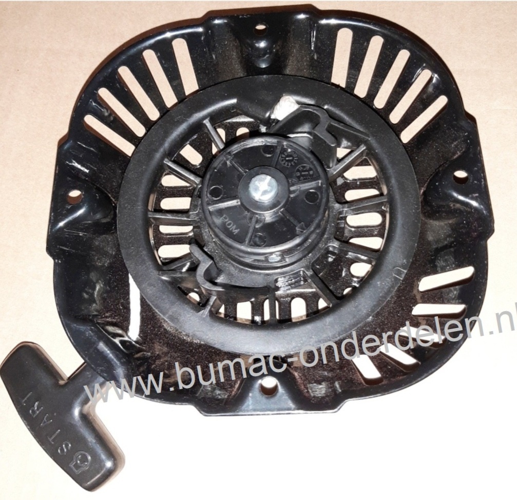 Handstarter met Stalen Behuizing voor Loncin G200FD motor, Startmechanisme met 2 ronde Stalen Startpallen, Startmechanisme voor Grasmaaier, Trilplaat, Generator, Kooimaaier, Houtversnipperaar, Waterpomp, Bladblazer, Veegmachine, G 200 FD, onderdeel