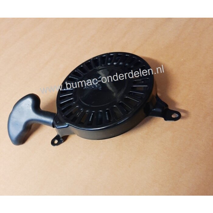 Handstarter met Stalen Behuizing voor Loncin T320-1  motoren  Startmechanisme met 2 ronde Stalen Startpallen,  Startmechanisme voor Motoren op Grasmaaiers, Trilplaten, Generatoren, Kooimaaiers, Houtversnipperaars, Waterpompen, Compressoren, Bladblazers, V
