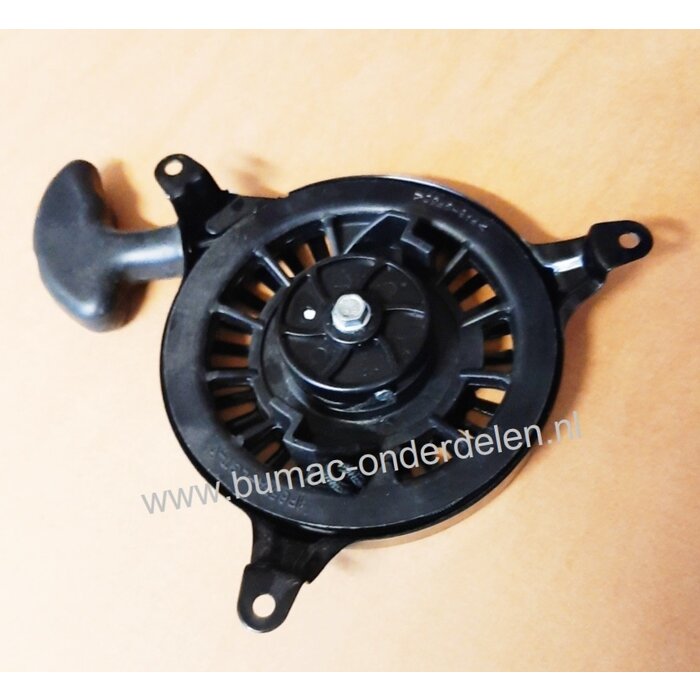 Handstarter met Stalen Behuizing voor Loncin T320-1  motoren  Startmechanisme met 2 ronde Stalen Startpallen,  Startmechanisme voor Motoren op Grasmaaiers, Trilplaten, Generatoren, Kooimaaiers, Houtversnipperaars, Waterpompen, Compressoren, Bladblazers, V