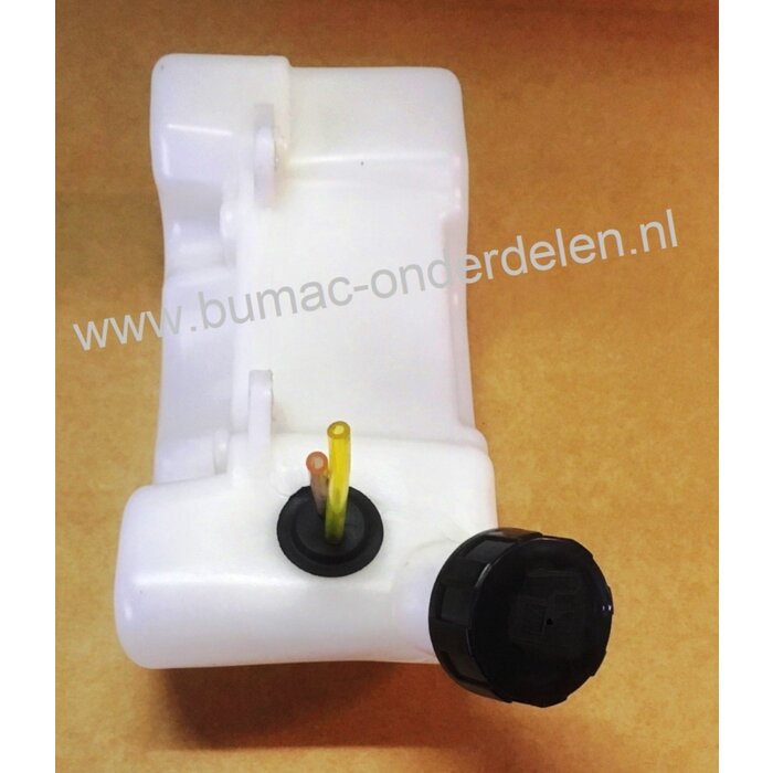 Benzinetank voor Stiga, Castelgarden, Mountfield, Alpina, Bosmaaier, Trimmer, Brandstoftank compleet met benzinedop, doorvoerrubber en benzineslang. BS45D, DB42, SB420D, TB420, TB420D, XBS45D