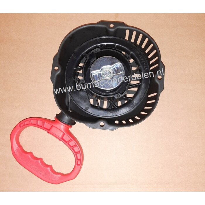 Handstarter met Stalen Behuizing voor Loncin  LC170FDS  motoren op Stiga, Castelgarden, Alpina, Mountfield Startmechanisme met 2 Stalen Startpallen,  Startmechanisme voor Motoren op Grasmaaiers, Houtversnipperaars e.d.