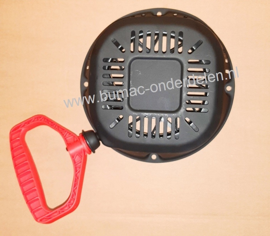 Complete Handstarter met Stalen Behuizing voor Loncin motoren model LC185FDS, Startmechanisme met 2 Stalen Startpallen, Startmechanisme voor Motoren op Grasmaaiers, Trilplaten, Generatoren, Kooimaaiers, Houtversnipperaars, Waterpompen, Compressoren, Bladb