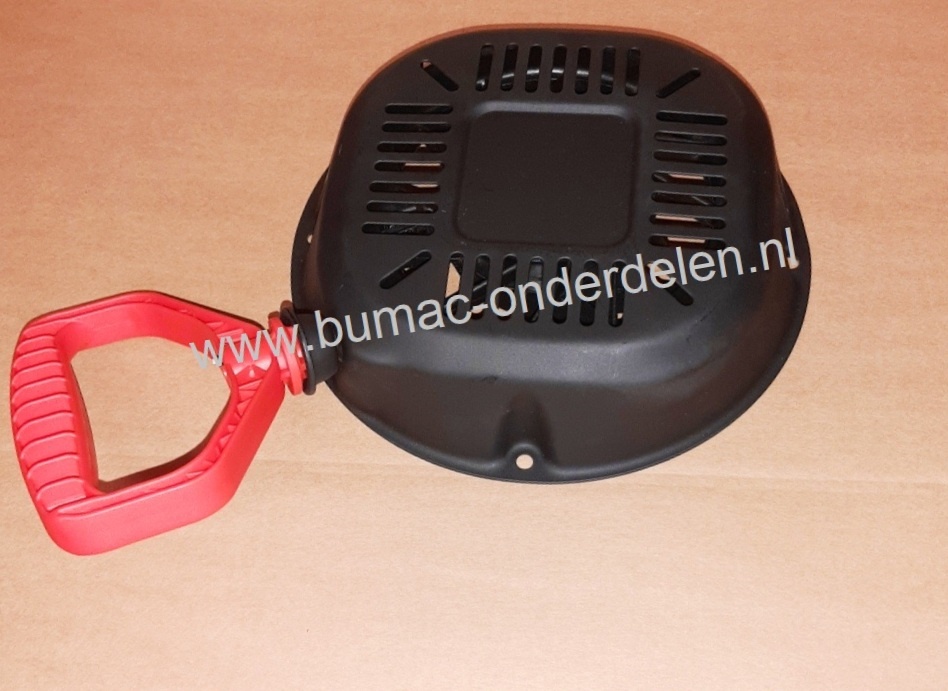 Complete Handstarter met Stalen Behuizing voor Loncin motoren model LC185FDS, Startmechanisme met 2 Stalen Startpallen, Startmechanisme voor Motoren op Grasmaaiers, Trilplaten, Generatoren, Kooimaaiers, Houtversnipperaars, Waterpompen, Compressoren, Bladb