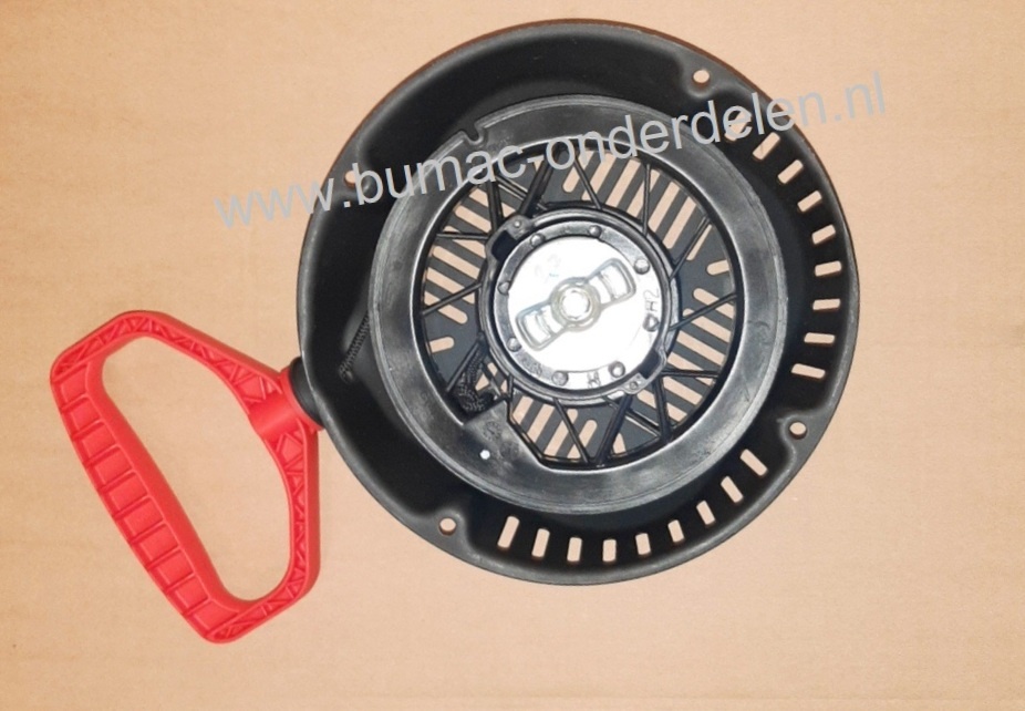 Complete Handstarter met Stalen Behuizing voor Loncin motoren model LC185FDS, Startmechanisme met 2 Stalen Startpallen, Startmechanisme voor Motoren op Grasmaaiers, Trilplaten, Generatoren, Kooimaaiers, Houtversnipperaars, Waterpompen, Compressoren, Bladb