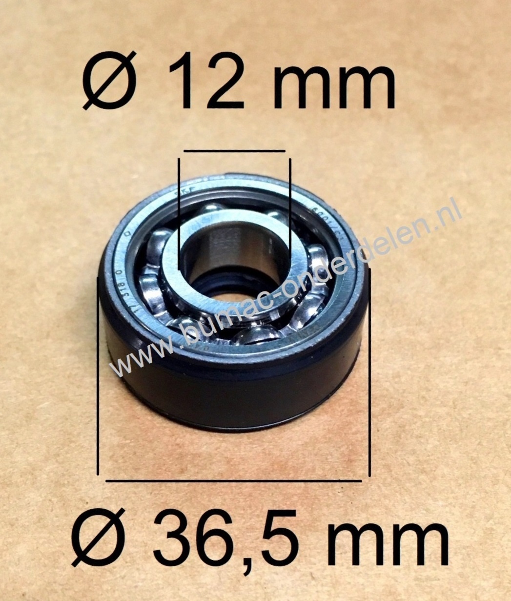 Krukaslager 12x36,5x14,6 mm met keerring voor Husqvarna, Jonsered Bosmaaier, Heggenschaar, Bladblazer, Grondboor, Trimmer, Motorzeis 225B, 225BX, 225BV, 225HBV, 225H60, 225K75, 225E, 225L, 225LD, 225R, 225RD, 225RJ, 227L, 227LD, 225R, 225RD, 225RJ, 232L,