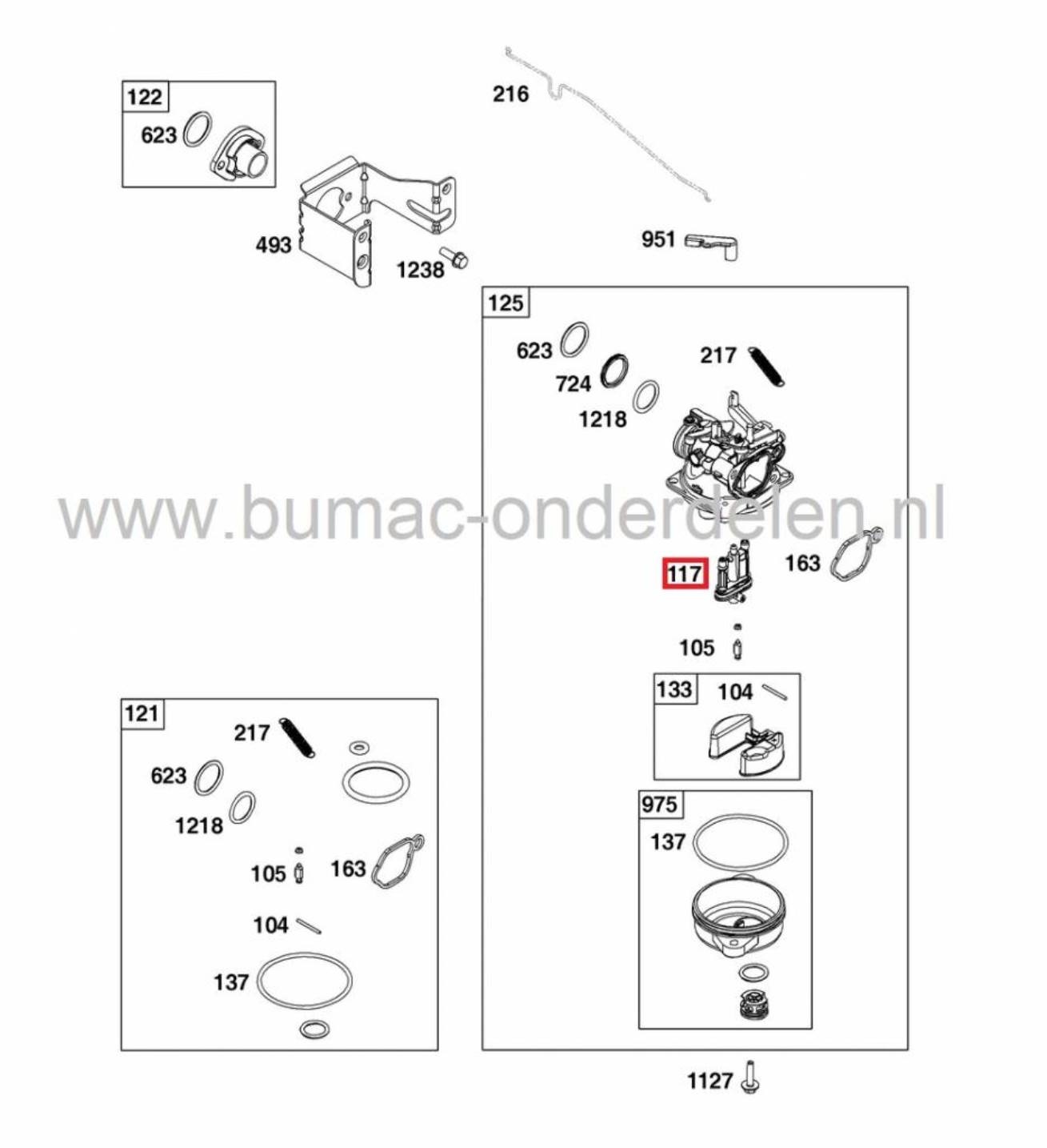 Sproeier voor B&S Motoren op Grasmaaiers, Benzinemaaiers, Loopmaaiers, Veegmachine, Hakselaar Briggs and Stratton Hoofdsproeier voor oa 550 Serie - 140 CC - Spirit Motoren, B en S Sproeiers, Brandstofdelen