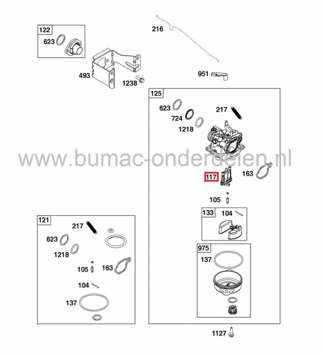 Sproeier voor B&S Motoren op Grasmaaiers, Benzinemaaiers, Loopmaaiers, Veegmachine, Hakselaar Briggs and Stratton Hoofdsproeier voor oa 550 Serie - 140 CC - Spirit Motor, B en S Sproeiers, Brandstofdelen