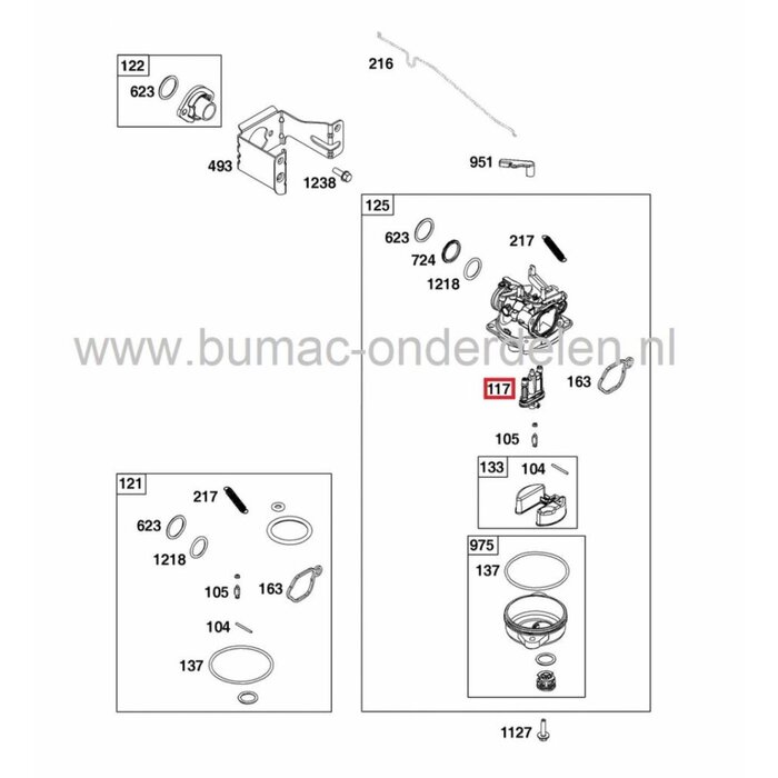 Sproeier voor B&S Motoren op Grasmaaiers, Benzinemaaiers, Loopmaaiers, Briggs and Stratton Hoofdsproeier voor oa 550 Serie - 140 CC - Spirit Motoren, B en S Sproeiers, Brandstofdelen