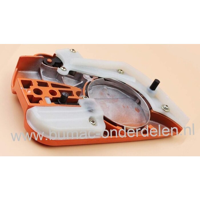 Koppelingsdeksel met kettingrem Compleet voor Husqvarna, Jonsered Kettingzaag Husqvarna 445, 445E, 450, 450E, 455 Rancher Jonsered 2245, 2250 Rechter Zijkap Compleet