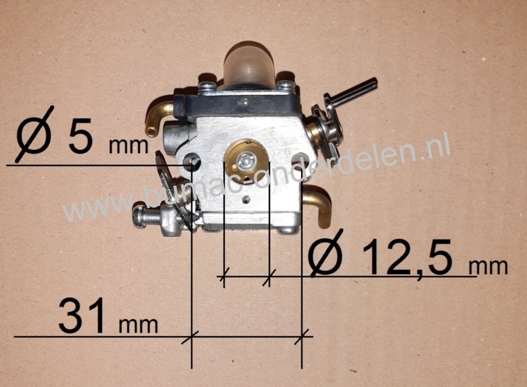Carburateur voor Heggenscharen van o.a. Husqvarna-Jonsered-McCulloch-Zenoah  modellen, HUSQVARNA: 122HD45, 122HD60, JONSERED: HT2218, HT2223T,  MCCULLOCH: Ergolite6028, Superlite4528, ZENOAH: CHT220L