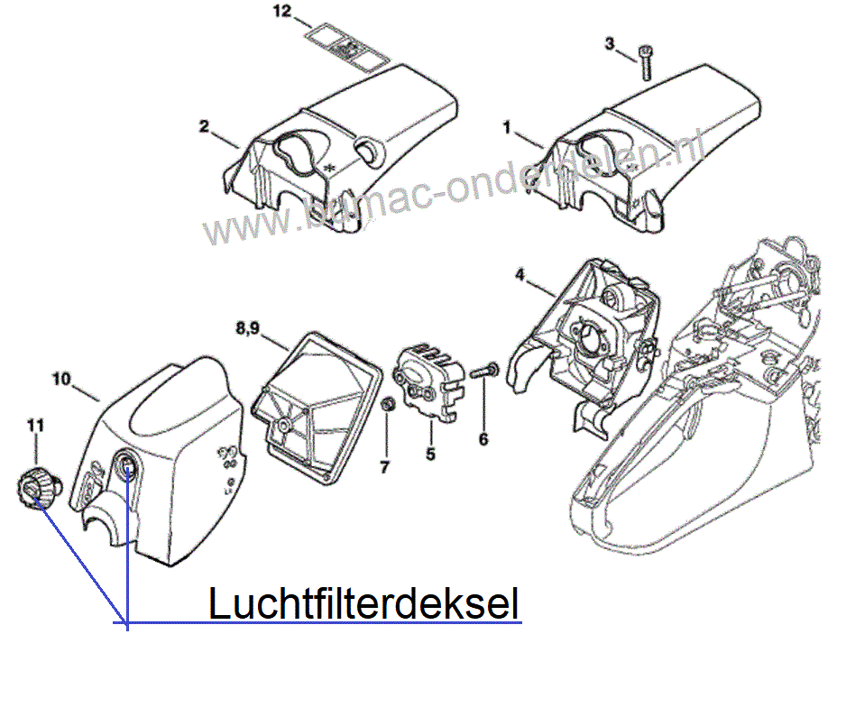 Luchtfilterdeksel voor MS270 - MS280  STIHL Kettingzagen modellen Stihl MS 270 Chainsaw, MS 270 C-B, MS 270 C-B Z, MS 270 C-BQ Z, Ms 270 CQS, MS 270 Z, MS 280 Chainsaw, MS 280 C, MS 280 C-B, MS 280 C-BQ, MS 280 C-BQ Z, MS 280 CQS, MS 280 Z,