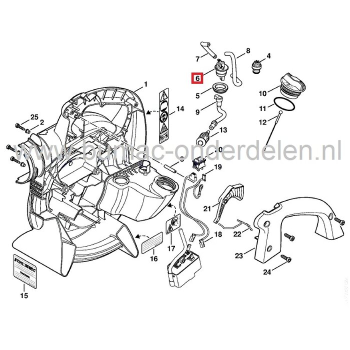 Verbindingsstuk voor Benzineslang Stihl Bladblazers, BG66, BG66C, BG56, BG56C, SH56, SH56C, SH86, SH86C, BG86, BG86C, Stihl Benzineslanghouder, Verdeelstuk, Tank aansluiting, Brandstofslang Koppelstuk, onderdeel