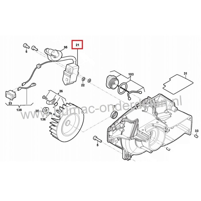 Ontsteking voor Stiga, Castelgarden, Mountfield, Alpina Kettingzaag, Bobine voor Stiga SP466, SP526, Mountfield MC4616, MC5218, Alpina AC46, AC52