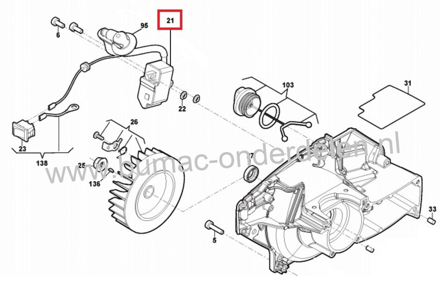 Ontsteking voor Stiga, Castelgarden, Mountfield, Alpina Kettingzaag, Bobine voor Stiga SP466, SP526, Mountfield MC4616, MC5218, Alpina AC46, AC52