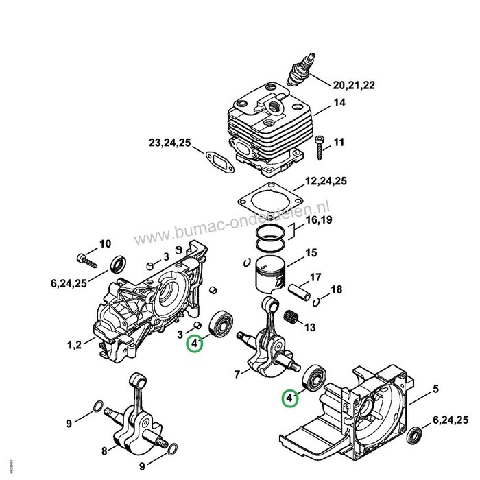 Krukaslager voor Stihl Bosmaaier, Bladblazer, Grondboor, Stokzaag, Multitool BG45, BG46, BG65, BG85, BT45, BT120C, BT121, FS120, FS200, FS250, FS300, FS350, FS450, FS480, HL75, HL70, HL75 Krukas Lager