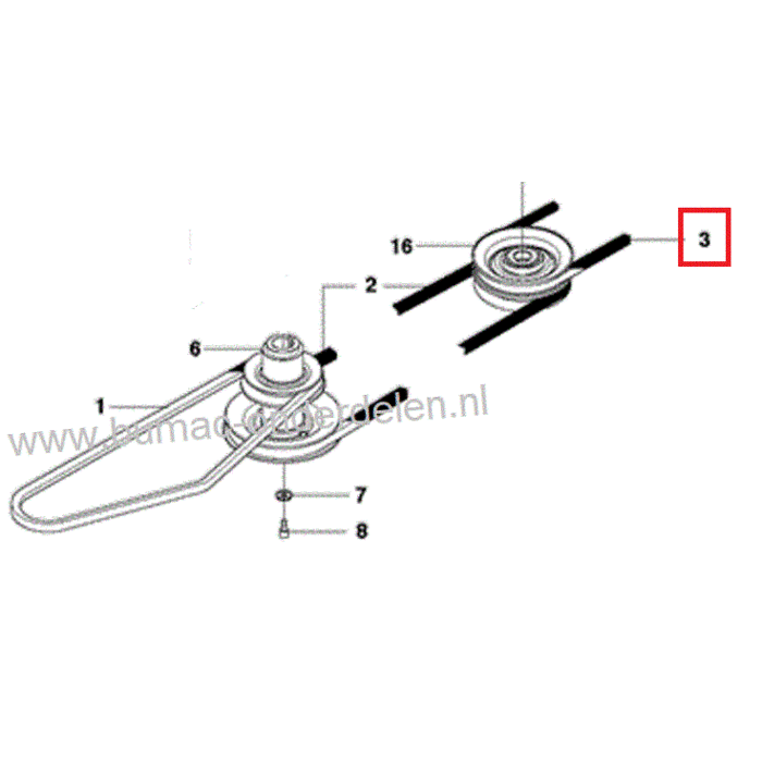 V Snaar voor Tussen Poelie naar Maaidek Husqvarna, Jonsered, McCulloch, Partner, Zenoah Frontmaaier, Grasmaaier, Aandrijfriem voor Messen van R13, R213, R214T, R215TX, R216, Rider 11, 13, 15, 16 C, FR2211M, FR2213MA, FR2215MA, FR2216MA, M125, P11-C94, FMZ