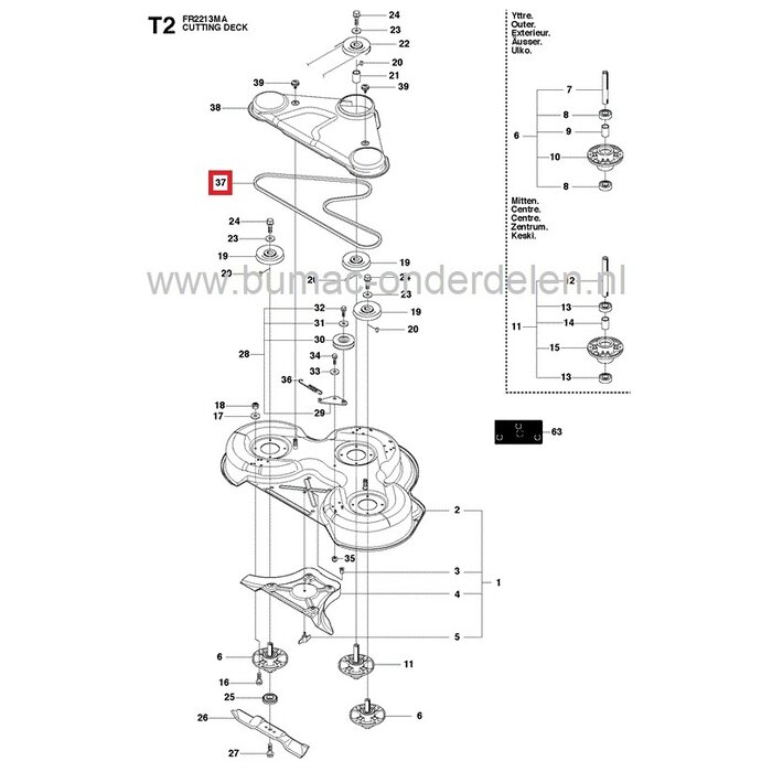 V snaar voor 94 Cm Maaidek Husqvarna, Jonsered, Partner, McCulloch, Zenoah Zitmaaiers, Frontmaaiers, Riem voor Aandrijving van de Maaimessen, Aandrijfriem, V-snaar voor R13, R213, R214T, R215TX, R216, Rider 11, 13, 15, 16 C, FR2211M, FR2213MA, FR2215MA, F