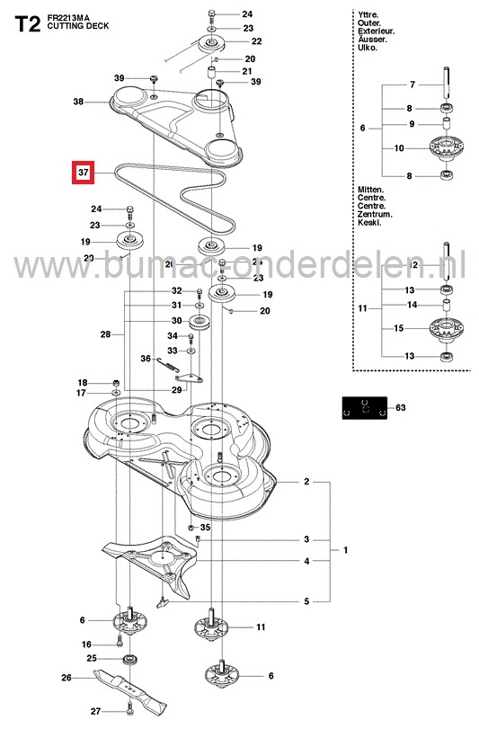 V snaar voor 94 Cm Maaidek Husqvarna, Jonsered, Partner, McCulloch, Zenoah Zitmaaiers, Frontmaaiers, Riem voor Aandrijving van de Maaimessen, Aandrijfriem, V-snaar voor R13, R213, R214T, R215TX, R216, Rider 11, 13, 15, 16 C, FR2211M, FR2213MA, FR2215MA, F