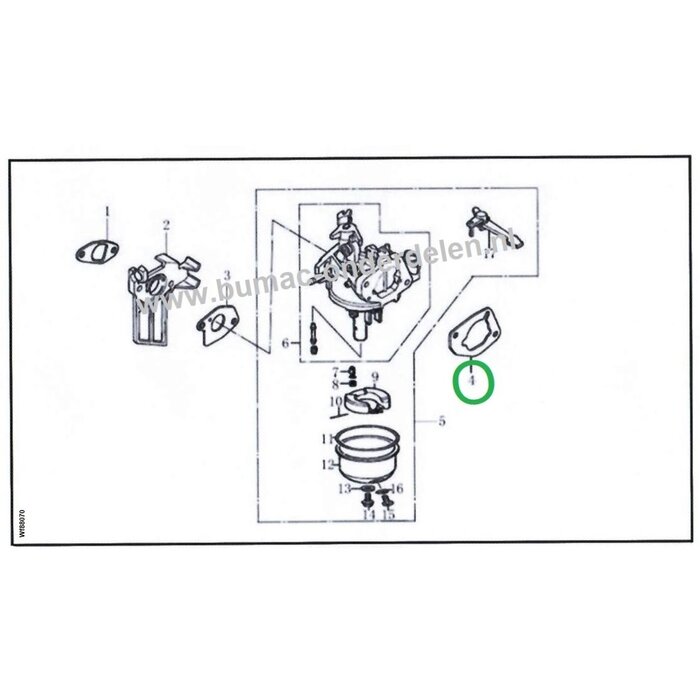 Pakking - Tussenring voor Loncin  G160F, G200F, G200FD, G200FQ,  LC168F-1, LC168F-2, LC168F-2H Carburateur Flenspakking, Inlaatpakking