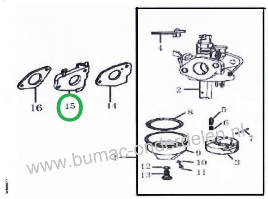 Carburateur Isolator Loncin, Honda, G240F, G240FD, G270F, G270FD, GX240, GX270, Grasmaaier, Hakfrees, Motorkruiwagen, Veegmachine