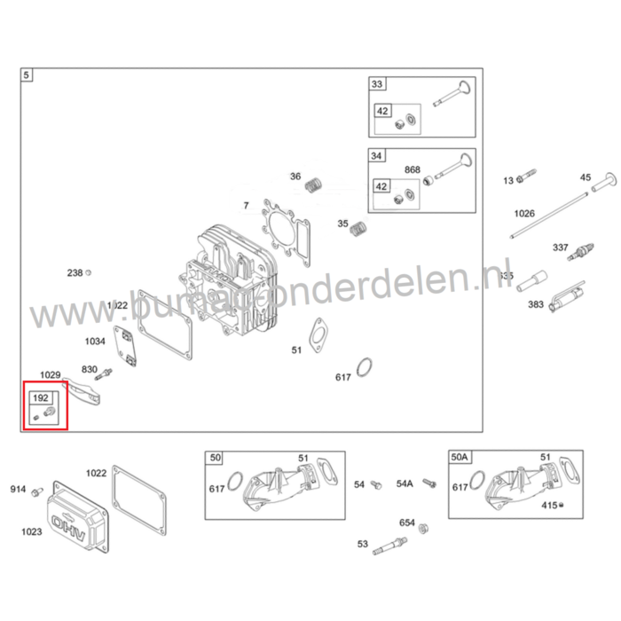Regelmoer - Regelschroef met Inbus voor het afstellen van de speling van de klepstoter bij Briggs and Statton IC - Intek, Powerbuild Motoren op Zitmaaier - Frontmaaier onderdeel