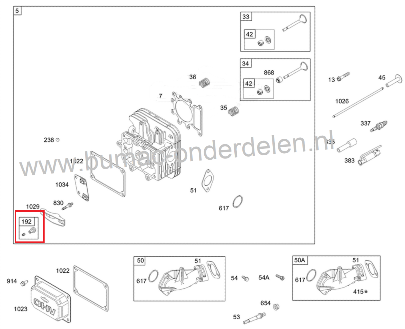 Regelmoer - Regelschroef met Inbus voor het afstellen van de speling van de klepstoter bij Briggs and Statton IC - Intek, Powerbuild Motoren op Zitmaaier - Frontmaaier onderdeel