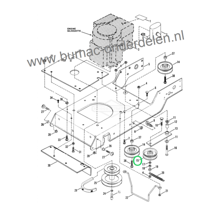V- snaar Poelie - Spanpoelie voor LT14H337KV, LT120D33B, LT125H382KV, LT140H, LT160H482BV, RLT140H422KV Maaidek-Rijaandrijving voor Zitmaaiers en Frontmaaiers van o.a. Simplicity, Snapper, Murray