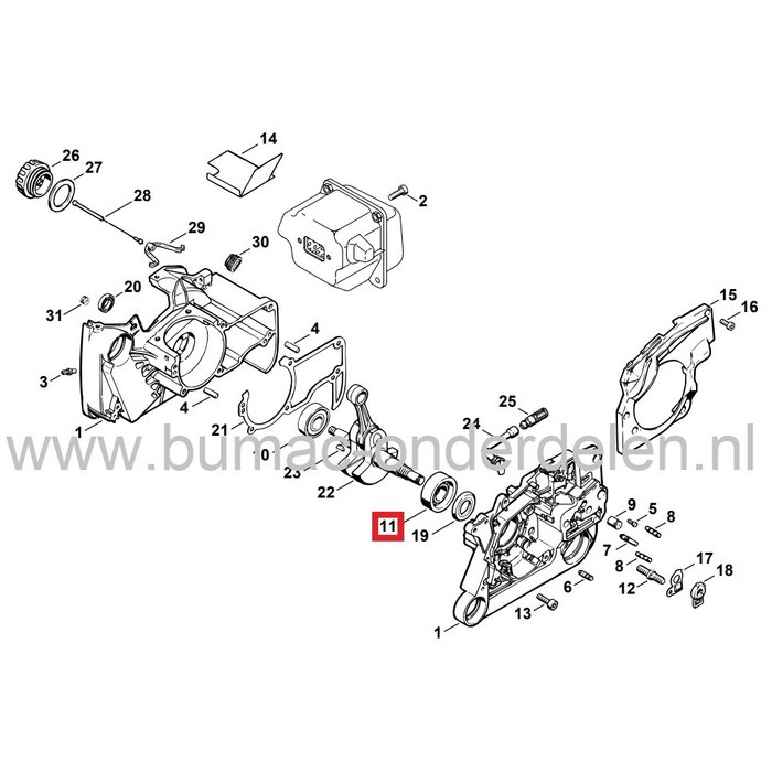Krukaslager voor Stihl 064, 066, MS640, MS650, MS660 Kettingzaag, Motorzaag, STIHL Groefkogellager 17x40x14 mm voor Motorkettingzagen 064, 066, MS 640, MS 650, MS 660