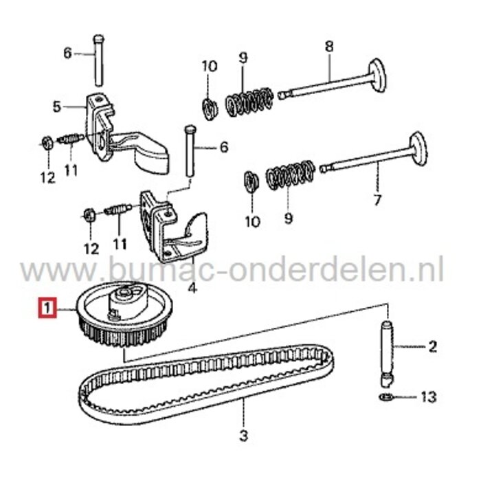 Nokkenastandwiel voor Honda GCV520, GCV530, GXV520, GXV530 Motoren op Zitmaaiers, Frontmaaiers, Tuintrekkers, Getande Poelie voor Nokken As, Riemschijf, Pouly, HONDA GCV 520, GCV 530, GXV 520, GXV 530 Motor
