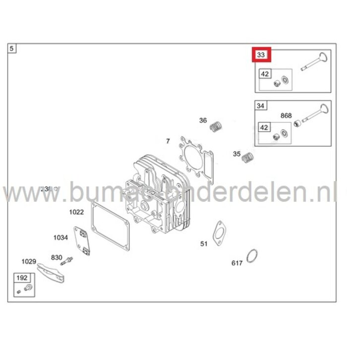 Uitlaatklep voor Briggs & Stratton 13 Pk IC Motoren op Zitmaaiers, Frontmaaiers, Tuintrekkers, B&S, Briggs and Stratton 210700, 210800, 212700, 212800, 212900, 214700, 214900, 215700, 215800, 215900, 216700, 216800, 216900, 217700, 217800, 217900, 218700,