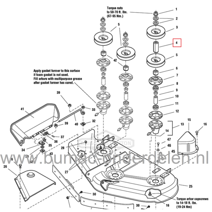 Naaf tussen V Snaar poelie's voor Linker Mesas op 50 Inch - 127 Cm Zijuitworp Maaidek van Simplicity - Snapper - Ariens - Gravely Zitmaaier, Stalen Afstandbus met 2 Nokken voor Simplicity Prestige 20 Pk Hydro met 50 Inch Dek