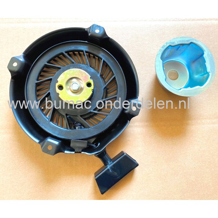 Handstarter voor Briggs and Stratton Motoren, 5 - 6 PK op Houtversnipperaar, Kooimaaier, Trilplaat, Generator, Aggregaat, B&S Starters Compleet voor Motor met Horizontale Krukas, Repeteerstarters BRIGGS & STRATTON, Starterdelen, Trekstarters