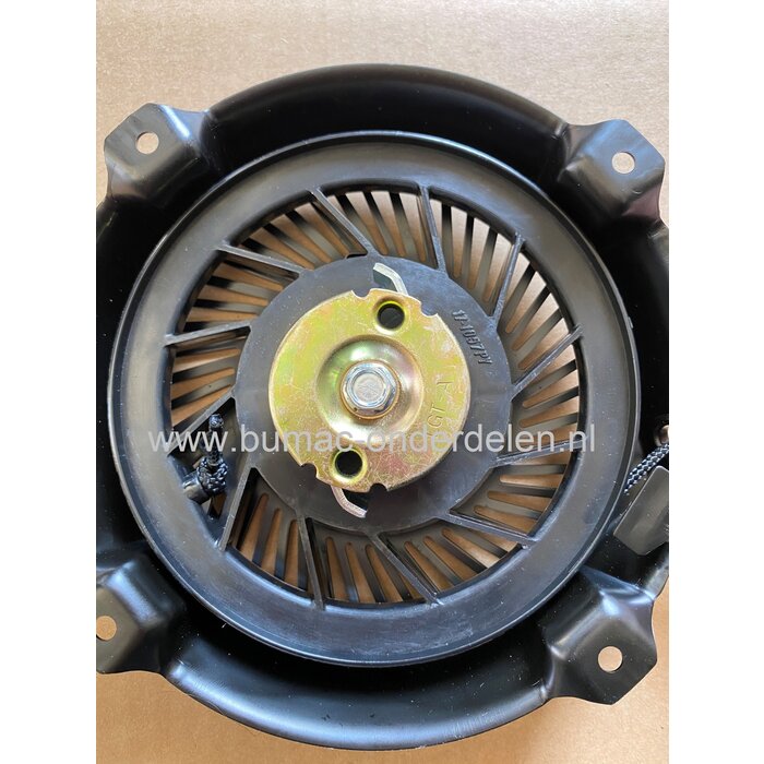 Handstarter voor Briggs and Stratton Motoren, 5 - 6 PK op Houtversnipperaar, Kooimaaier, Trilplaat, Generator, Aggregaat, B&S Starters Compleet voor Motor met Horizontale Krukas, Repeteerstarters BRIGGS & STRATTON, Starterdelen, Trekstarters