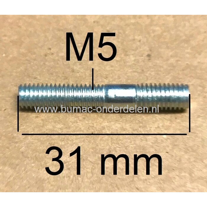 Tapeind M5x31 mm voor Bevestigen van Afdekkap Stihl Kettingzaag 024, 026, 034, 036, 042, 048, 088, MS240, MS260, MS340, MS341, MS360, MS361, MS880 Draadeind M5 x 31 mm Lengte voor Cilinderdeksel