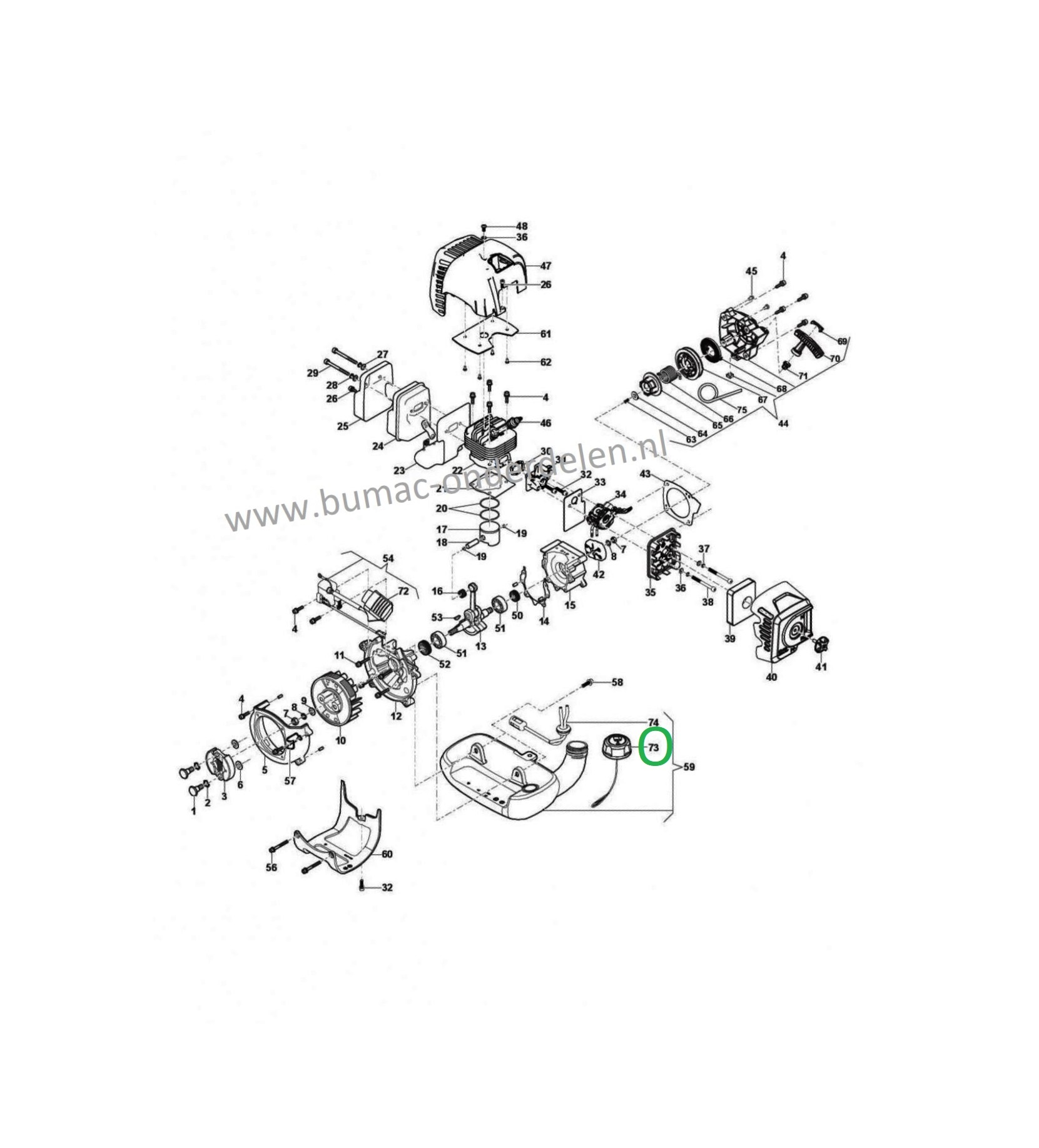Brandstofdop voor Alpina, Stiga, Castelgarden, Mountfield,  ABR26J, ABR26JD, ABR32, ABR32D, ABR42, ABR42D, ABR52, ABR52D, AMT26, ATR26, B26J, B26D, B32, B32D, B42, B42D, B52, B52D, BGEP2525, CB126J, CB132, CB142, CB153D, CB153F, EP25COMBI, 26CP, 329G, 420