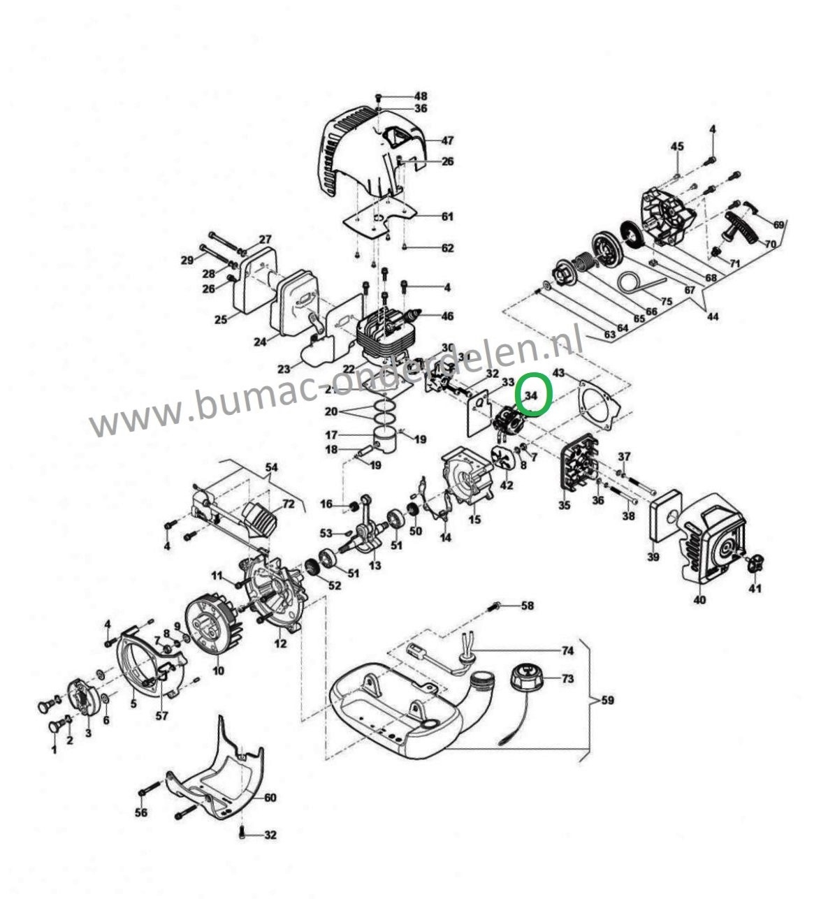 Carburateur voor Stiga, Castelgarden, Alpina, Mountfield, ABR42, ABR242D, B42, B42D, CB142,  EP420G, OKAY4516MS, SBC242, SBC242D, SBC243D, TB422, XB242D  Bosmaaier, Trimmer, Strimmer