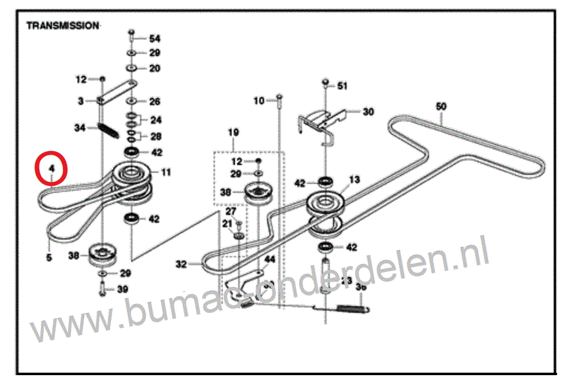 V snaar  voor Husqvarna, Jonsered, Zenoah  Zitmaaier, Frontmaaier, Tuintractor, R112C, R112C5, FR2312M, FR2312MA, FMZ1200,  R112 C, R112 C5, FR2312 M, FR2312 MA, FMZ 1200, Wielaandrijving